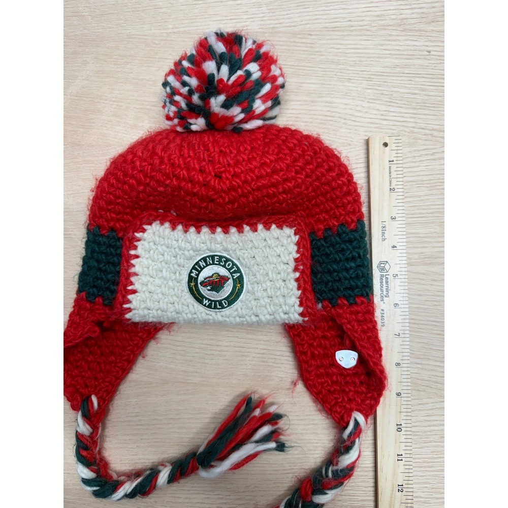 Old Time Hockey Minnesota Wild Knit Beanie Hat Pompom Ear Flaps - Picture 7 of 7